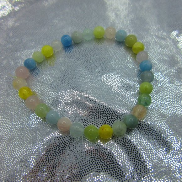 Aquamarine & Morganite 6mm Round 7" Stretchy Gemstone Bracelet - Picture 2 of 3